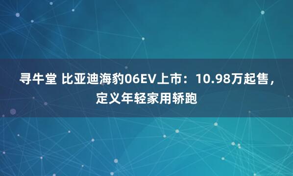 寻牛堂 比亚迪海豹06EV上市：10.98万起售，定义年轻家用轿跑