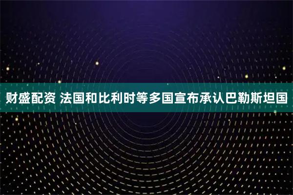 财盛配资 法国和比利时等多国宣布承认巴勒斯坦国